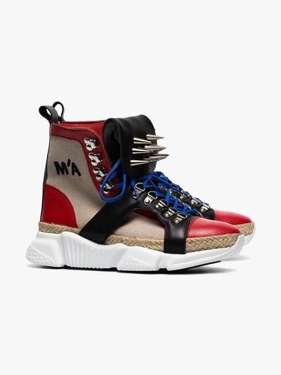 Shop Marques' Almeida Marques'almeida Spike Embellished Canvas High Top Sneakers In White/red/black