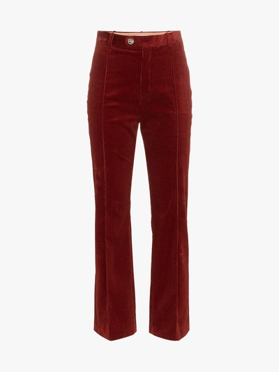 Shop Chloé Straight Pleated Corduroy Cotton Blend Trousers In 614 Dark Red