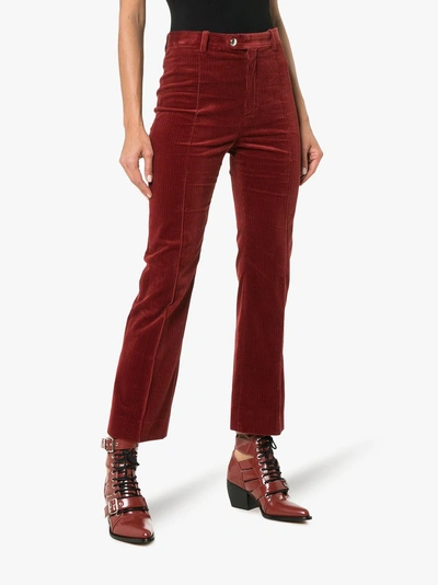 Shop Chloé Straight Pleated Corduroy Cotton Blend Trousers In 614 Dark Red