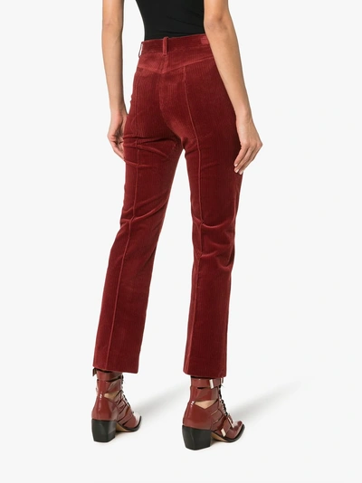 Shop Chloé Straight Pleated Corduroy Cotton Blend Trousers In 614 Dark Red