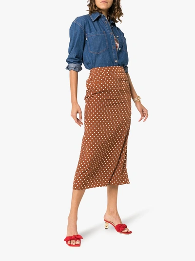 Shop Rejina Pyo Mina Polka Dot Ruched Back Skirt In Brown