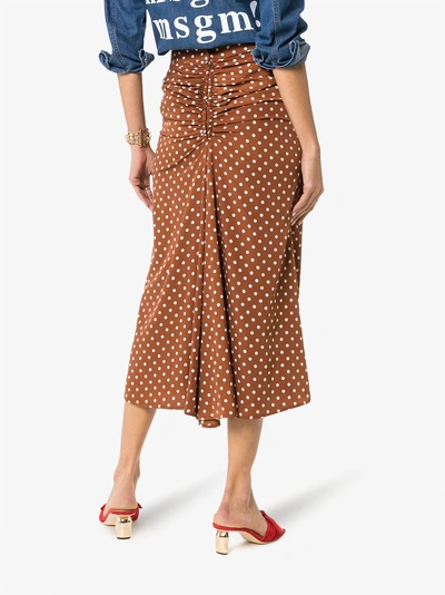 Shop Rejina Pyo Mina Polka Dot Ruched Back Skirt In Brown