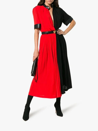 Shop Givenchy Pleated Colourblock Midi Dress In Black