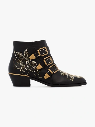 Shop Chloé Black Susanna 30 Studded Leather Ankle Boots