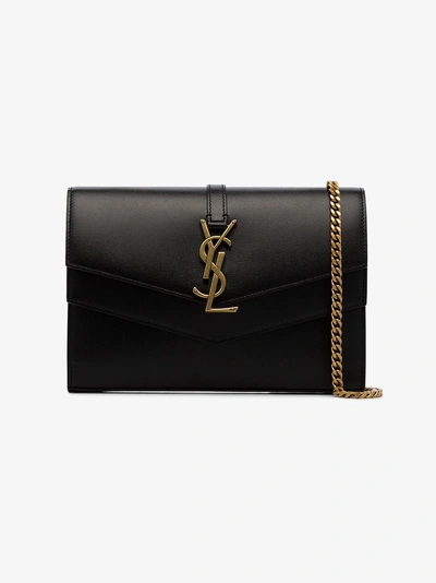 Shop Saint Laurent Black Sulpice Logo Cross Body Bag In 101 - Black