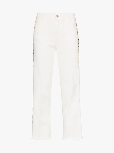 Shop Stella Mccartney Logo Strip Cropped Jeans In 9110 Bianco