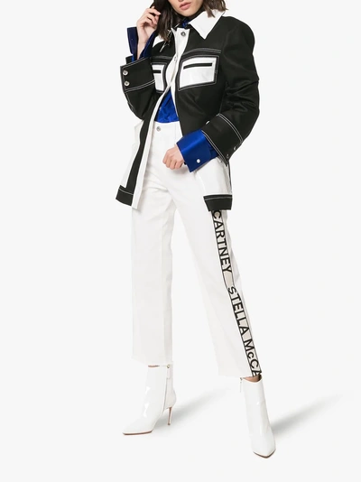 Shop Stella Mccartney Logo Strip Cropped Jeans In 9110 Bianco