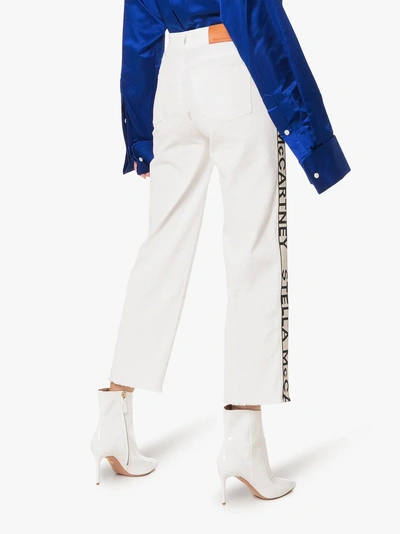 Shop Stella Mccartney Logo Strip Cropped Jeans In 9110 Bianco