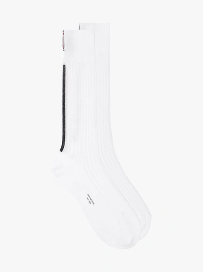 Shop Thom Browne White Contrast-trim Socks