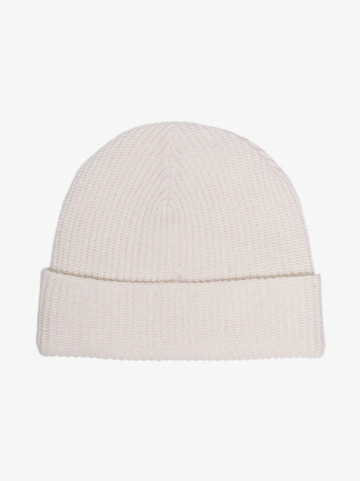 Shop Ganni White Knitted Ribbed Wool Blend Beanie In 135 Egret