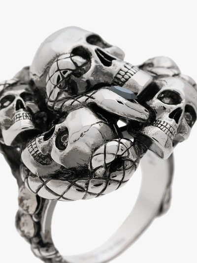 Shop Alexander Mcqueen Chunky Skull And Snake Ring In 1441 Metal