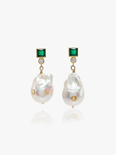 Shop Anni Lu 18k Gold-plated Pearl Agate Earrings In Green