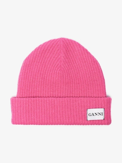 Shop Ganni Gestrickte Beanie In 514 Hot Pink