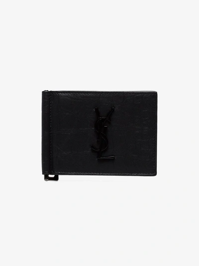 Shop Saint Laurent Black Leather Money Clip Wallet In 1000 Black