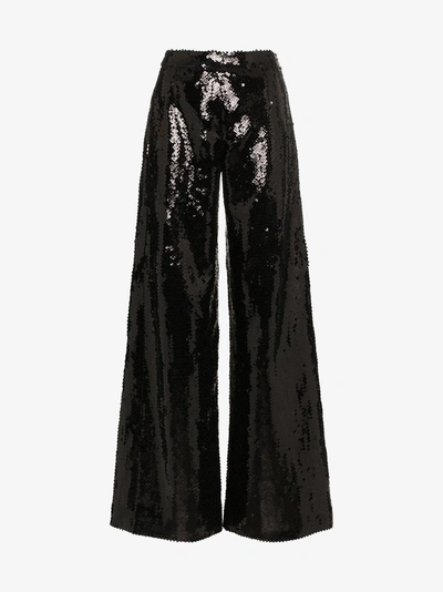 Shop Halpern Wide Leg Sequin Embellished Trousers In Black