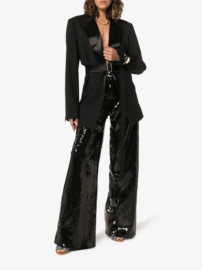 Shop Halpern Wide Leg Sequin Embellished Trousers In Black
