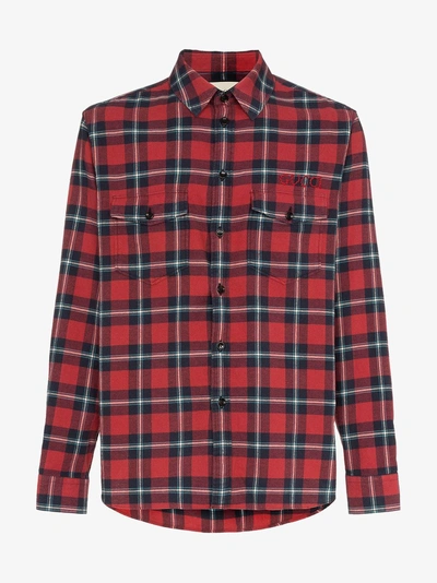 Shop Gucci Paramount Print Checked Cotton Shirt In Red