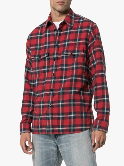 Shop Gucci Paramount Print Checked Cotton Shirt In Red