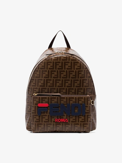 Shop Fendi Brown, Blue And Red  Mania Logo Backpack