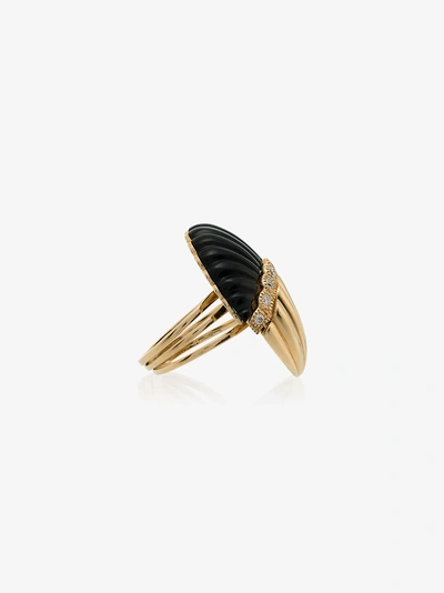 Shop Yvonne Léon 18k Yellow Gold And Black Shell Diamond Ring