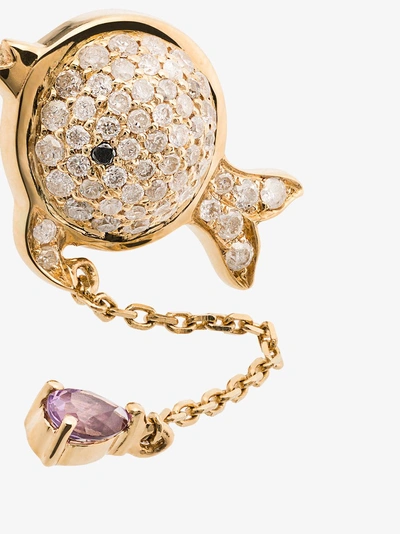 Shop Yvonne Léon 18k Yellow Gold And Pink Hanging Diamond Fish Earring