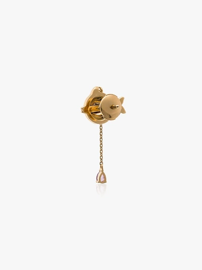 Shop Yvonne Léon 18k Yellow Gold And Pink Hanging Diamond Fish Earring