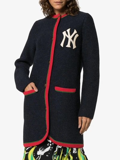 Shop Gucci Cardigan With Ny Yankees™ Patch In Blue