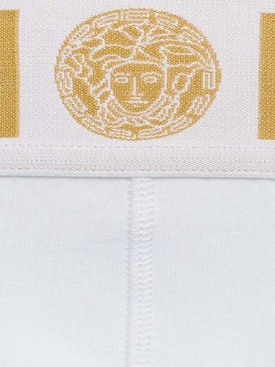 Shop Versace Gold Trim Logo Briefs In 114 - White