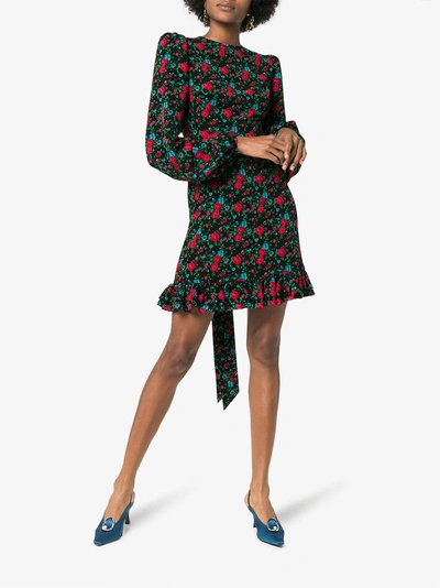 Shop The Vampire's Wife Belle Floral Print Ruffle Hem Dress In Black