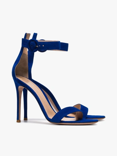 Shop Gianvito Rossi Blue 105 Ankle Strap Suede Sandals