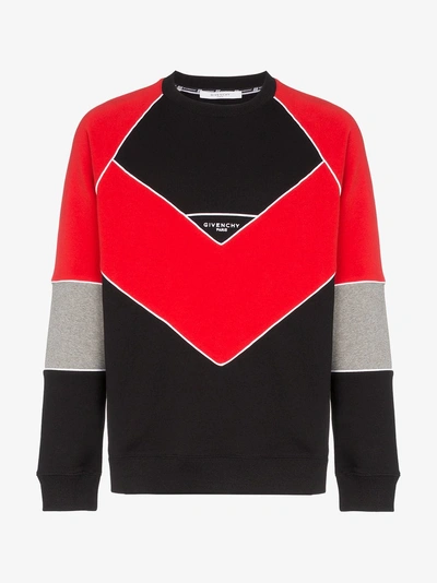 Shop Givenchy Logo Embroidered Geometric Cotton Sweatshirt In 009 - Black/red