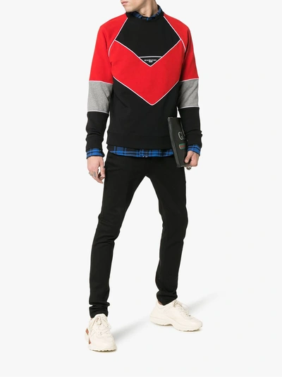 Shop Givenchy Logo Embroidered Geometric Cotton Sweatshirt In 009 - Black/red