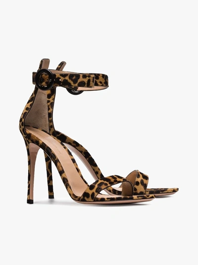 Shop Gianvito Rossi Leopard Portofino 105 Strappy Calf Hair Sandals In 109 - Neutrals