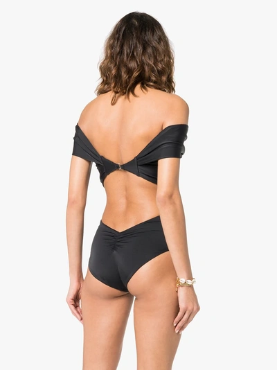 Shop Johanna Ortiz Off-shoulder One-piece Swimsuit In Black