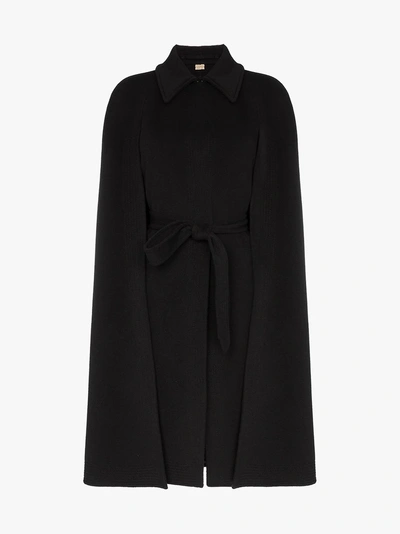 Shop Burberry Double-faced Cashmere Belted Cape In Black