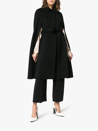 Shop Burberry Double-faced Cashmere Belted Cape In Black