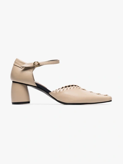 Shop Reike Nen Neutral 60 Ankle Strap Whipstitched Leather Pumps In Neutrals
