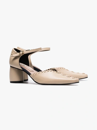 Shop Reike Nen Neutral 60 Ankle Strap Whipstitched Leather Pumps In Neutrals