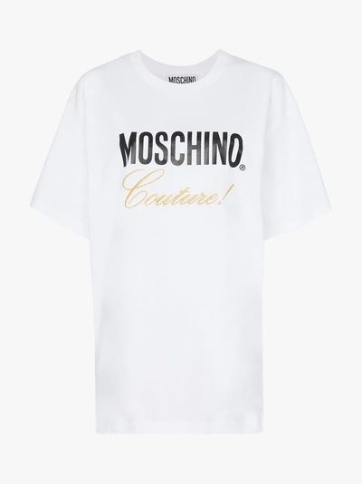 Shop Moschino Couture Logo Cotton T-shirt In 6001 White