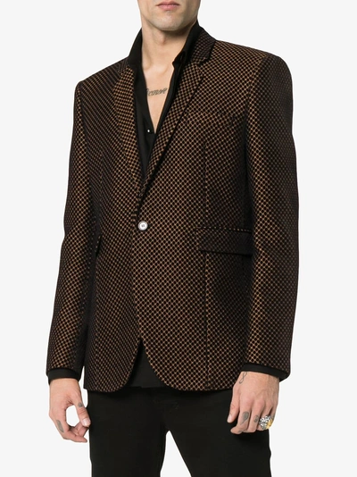 Shop Saint Laurent Velvet Gold Detail Blazer In 2666 -caramel Black