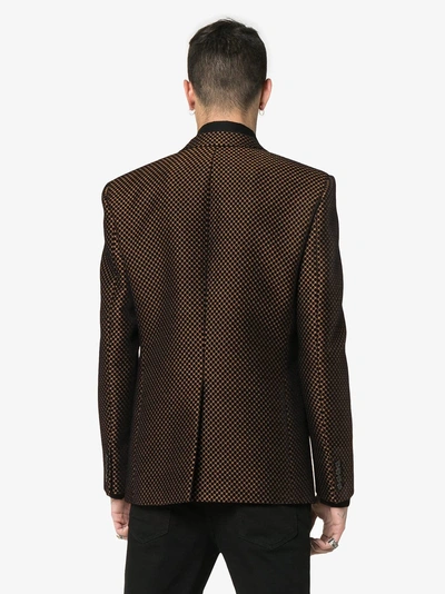 Shop Saint Laurent Velvet Gold Detail Blazer In 2666 -caramel Black