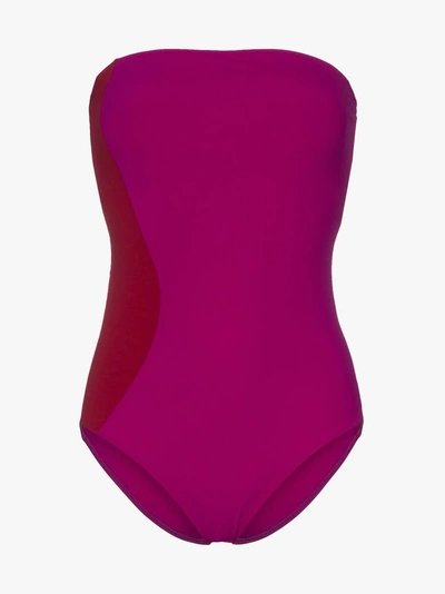 Shop Araks Contrast Panel Bandeau Swimsuit In Purple