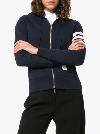 Shop Thom Browne Zipped Stripe Hoodie In Blue