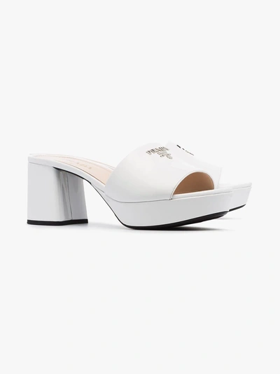 Shop Prada White Platform 65 Patent Leather Mules