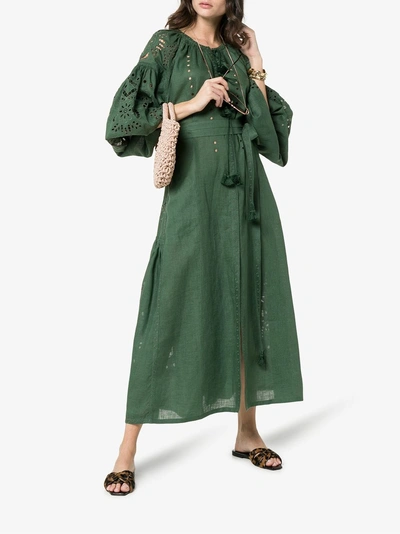 Shop Vita Kin Cherry Blossom Perforated Linen Dress In 105 - Green