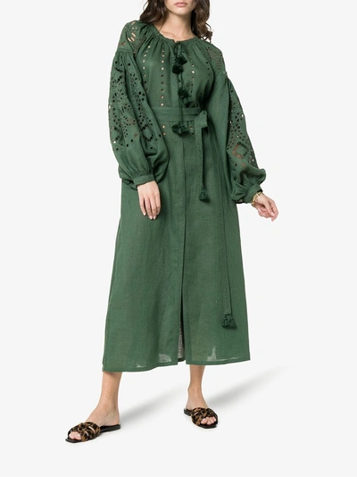 Shop Vita Kin Cherry Blossom Perforated Linen Dress In 105 - Green