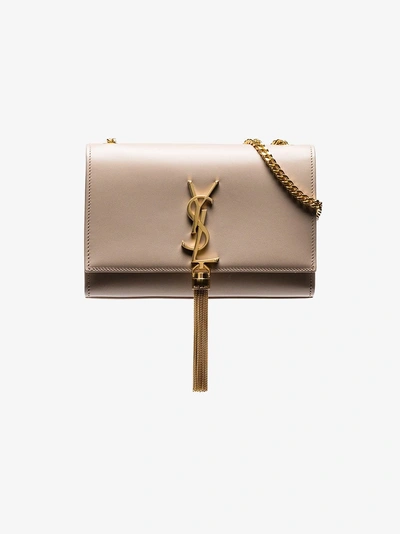 Shop Saint Laurent Neutral Kate Tassel Leather Shoulder Bag In Neutrals