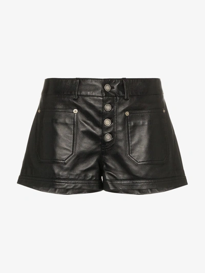 Shop Saint Laurent Ledershorts Mit Hohem Bund In 1000 Black