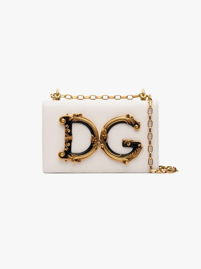 Shop Dolce & Gabbana White Baroque Dg Logo Leather Cross Body Bag