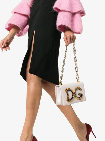Shop Dolce & Gabbana White Baroque Dg Logo Leather Cross Body Bag